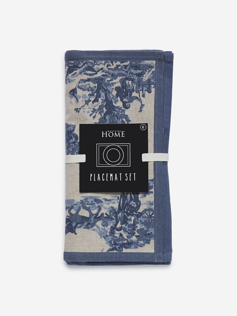 Westside Home Blue Floral Patterned Placemats Set of Six