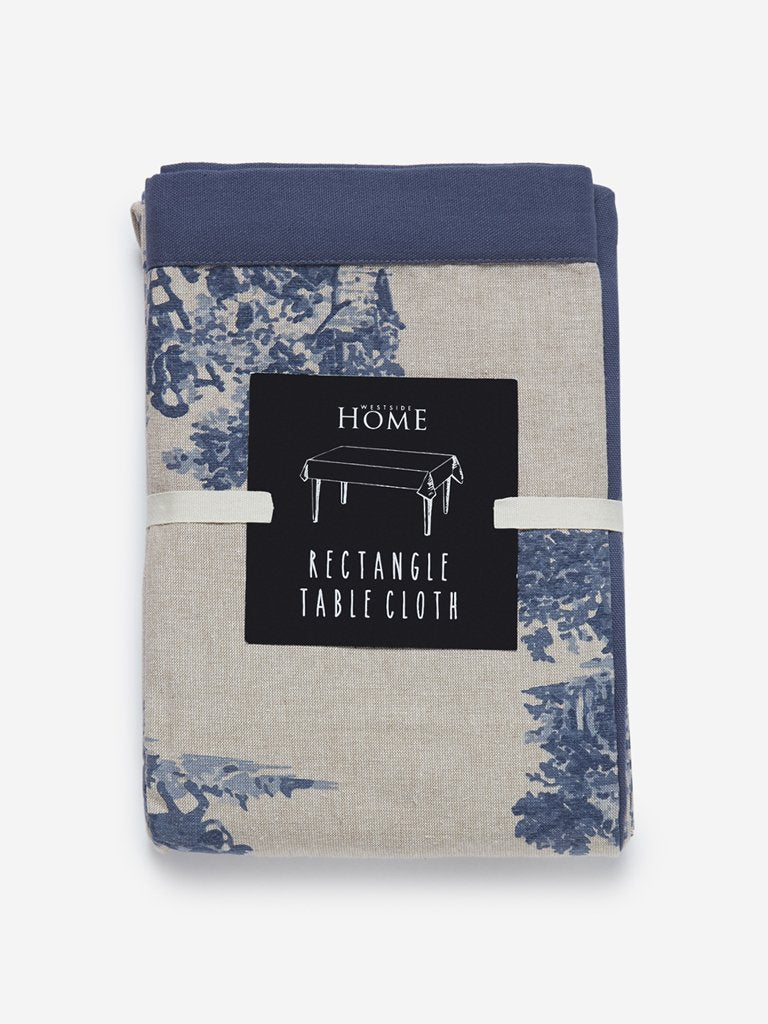 Westside Home Blue Floral Patterned Rectangular Table Cloth