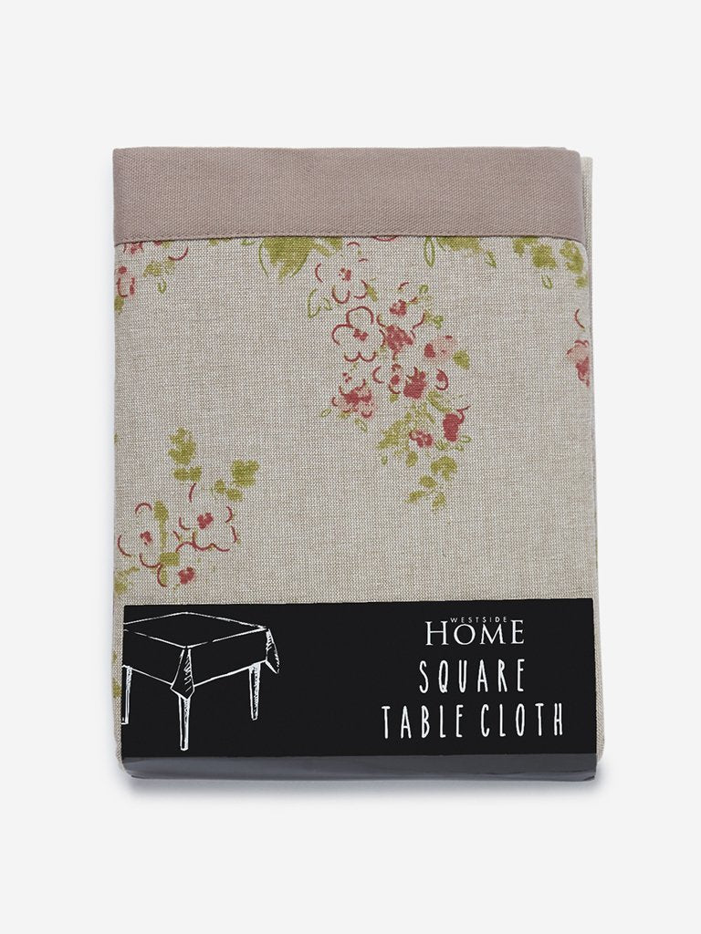 Westside Home Beige Floral Print Square Table Cloth