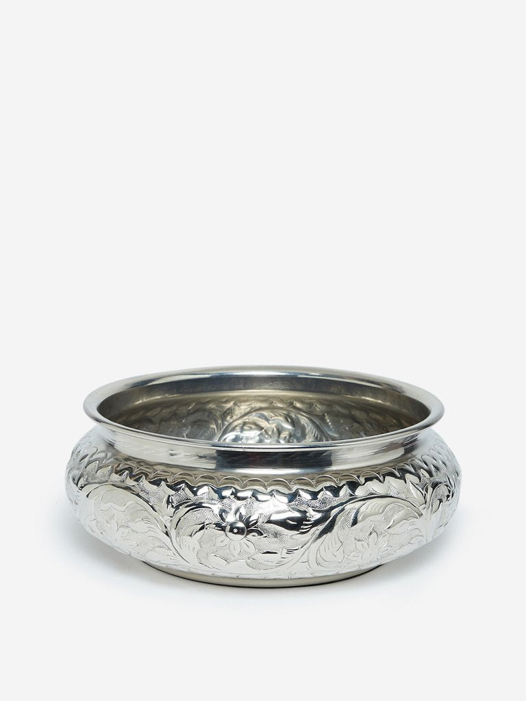 Westside Home Silver Large Etched Decorative Bowl