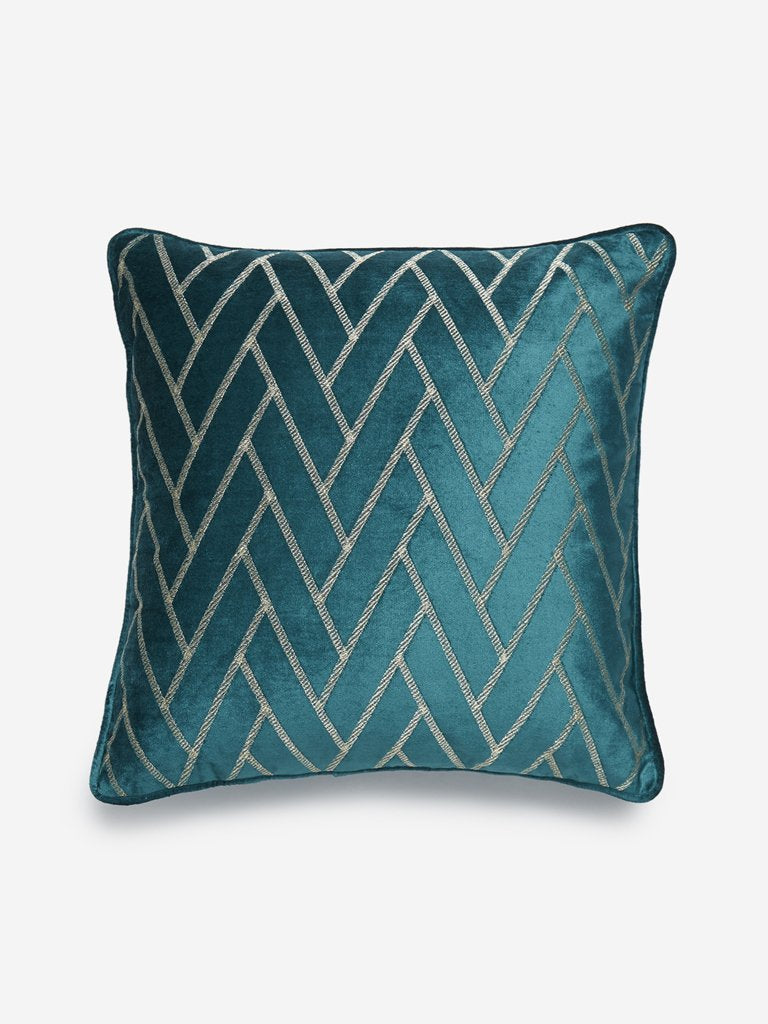 Westside Home Teal Chevron Print Velvet Cushion Cover