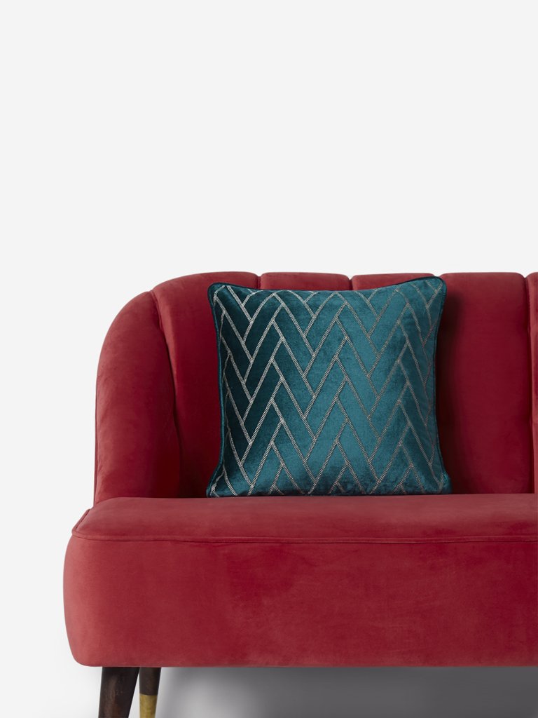 Westside Home Teal Chevron Print Velvet Cushion Cover