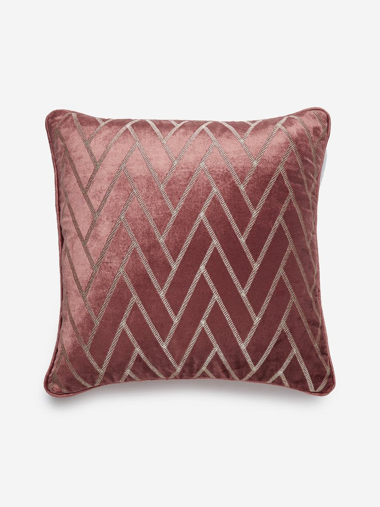 Westside Home Rust Chevron Print Velvet Cushion Cover