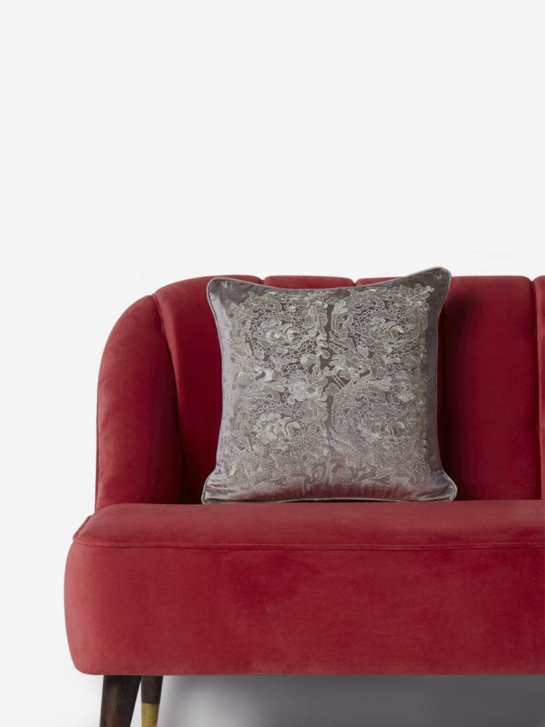 Westside Home Beige Embroidered Velvet Cushion Cover