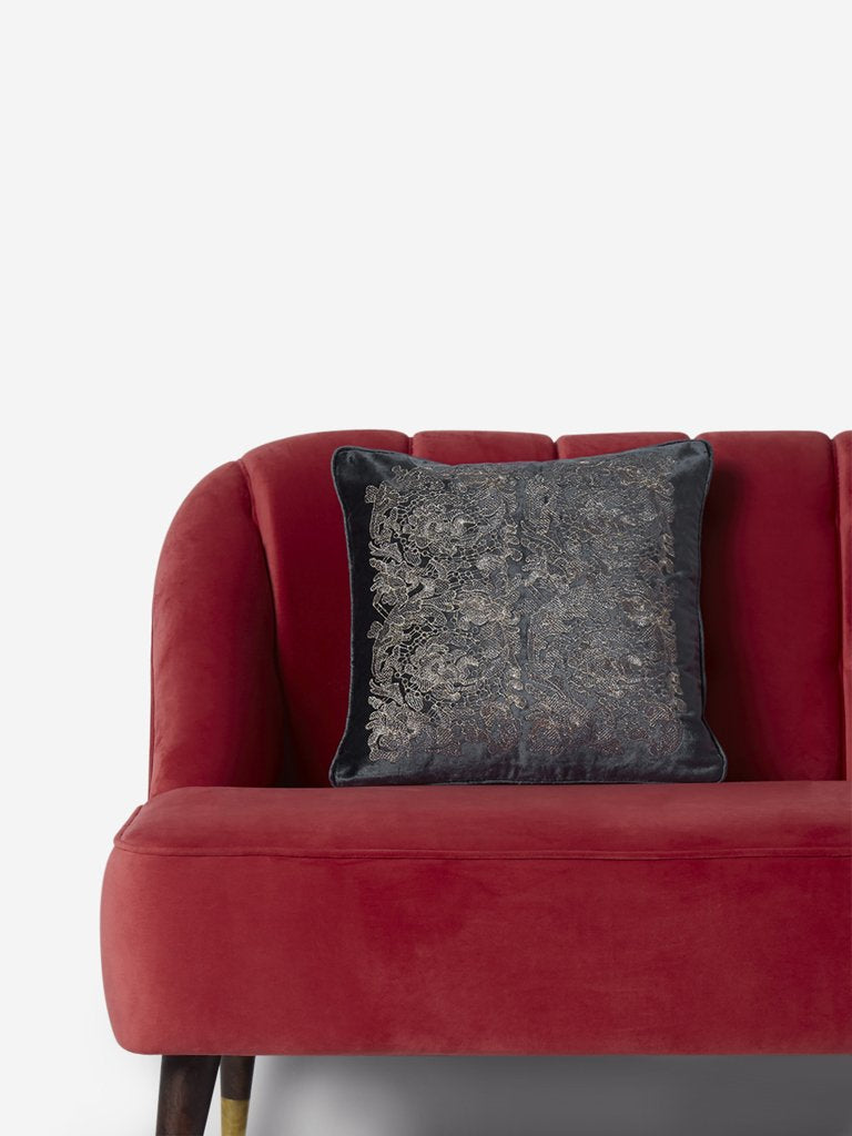 Westside Home Charcoal Embroidered Velvet Cushion Cover