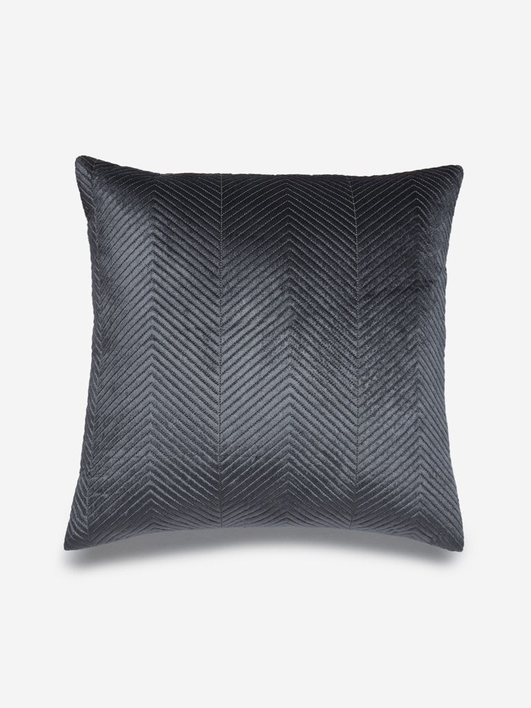 Westside Home Grey Chevron Print Velvet Cushion Cover