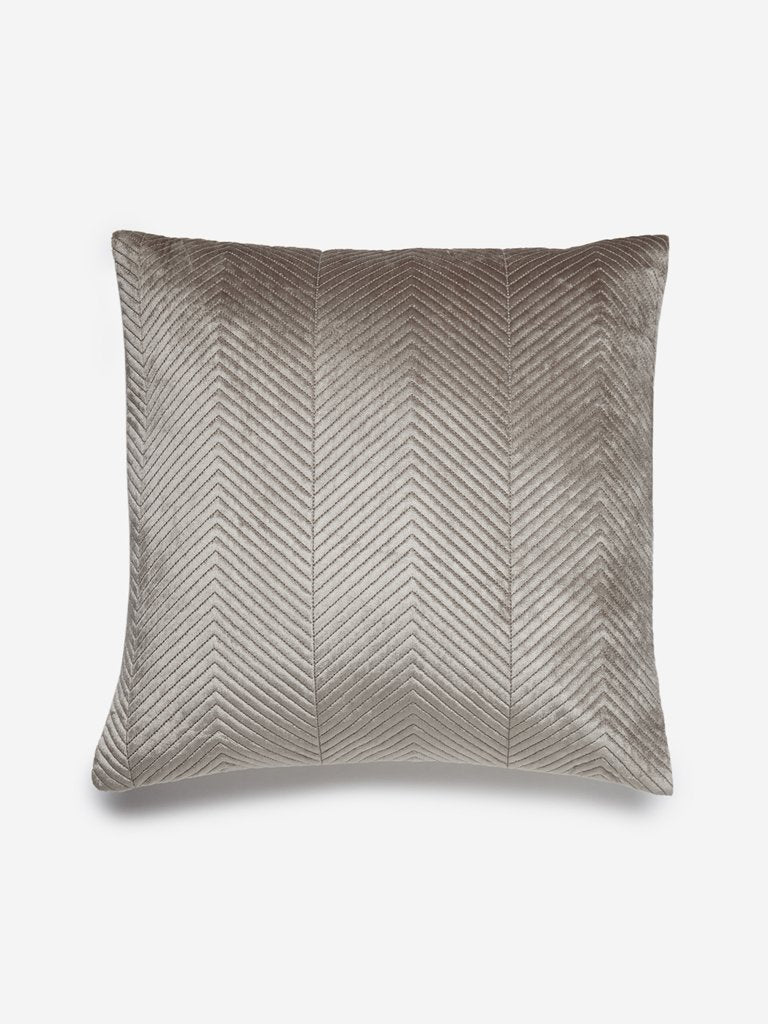 Westside Home Beige Chevron Print Velvet Cushion Cover
