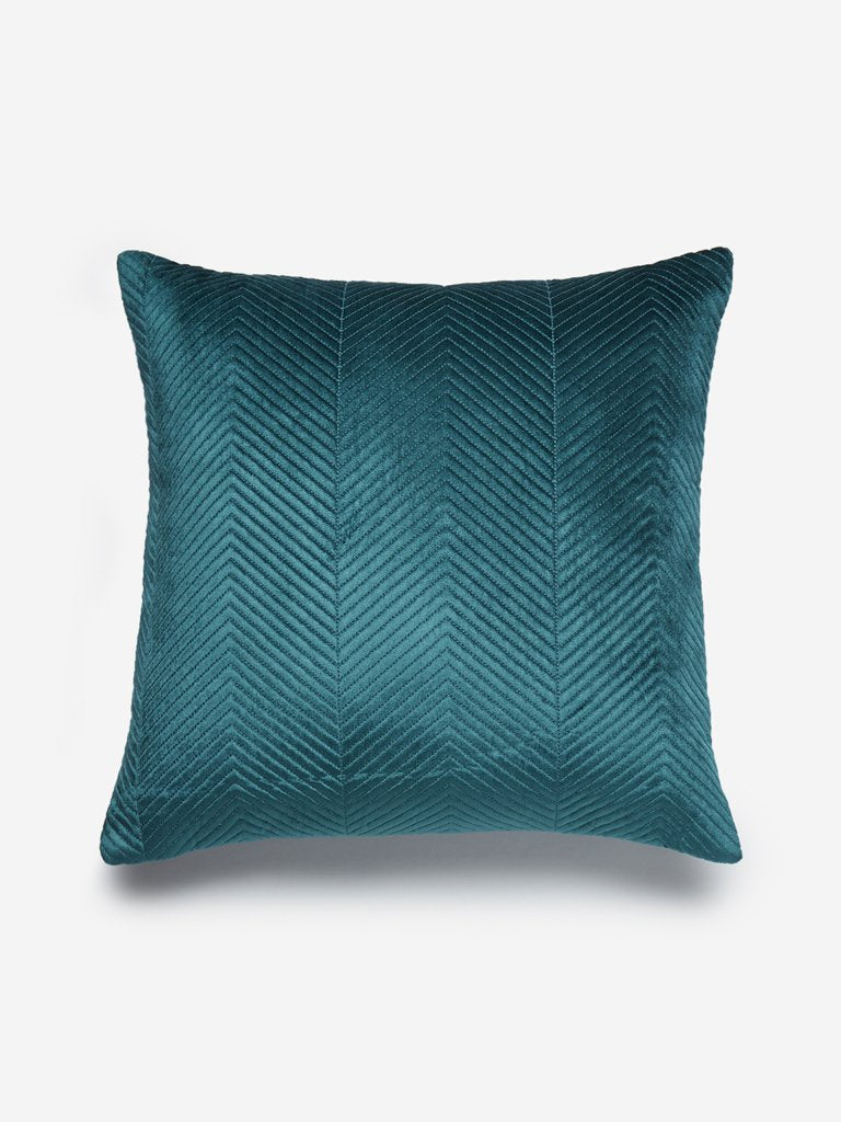 Westside Home Teal Chevron Print Velvet Cushion Cover
