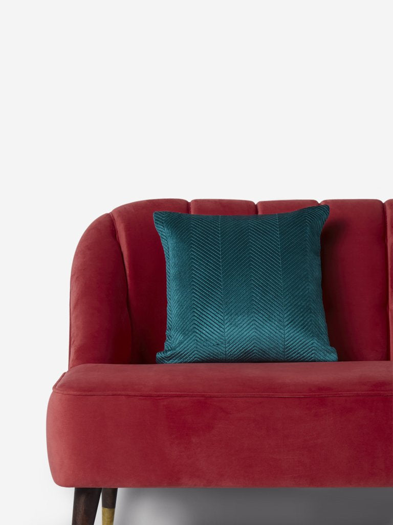 Westside Home Teal Chevron Print Velvet Cushion Cover