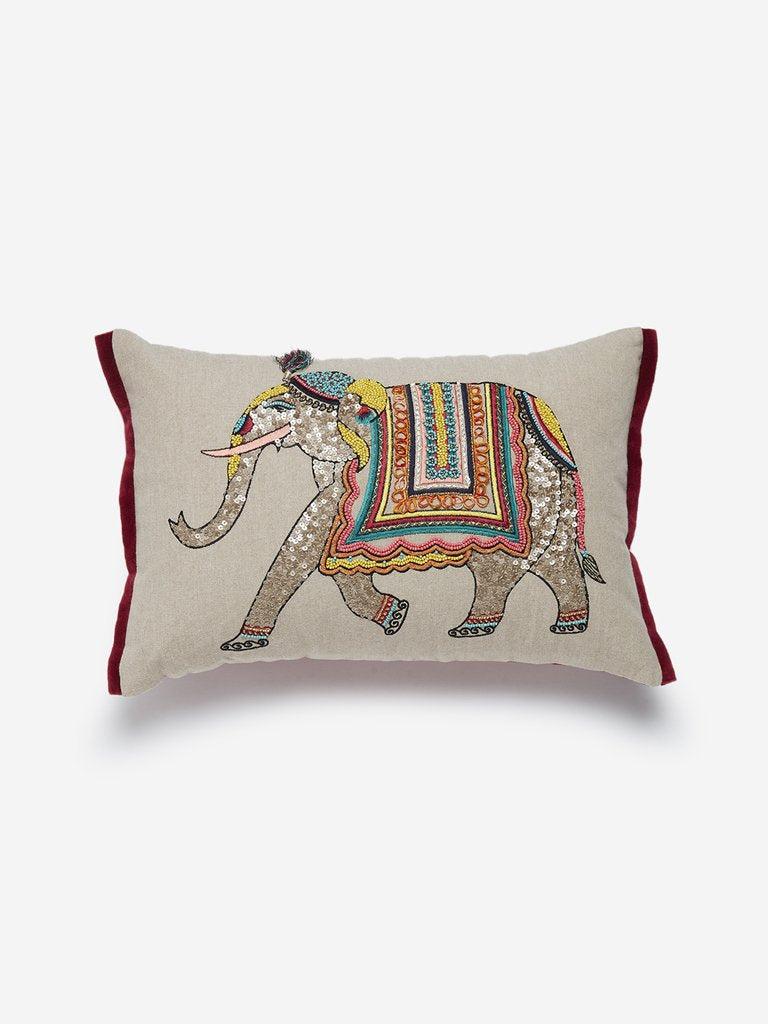 Westside Home Beige Elephant Print Cushion Cover