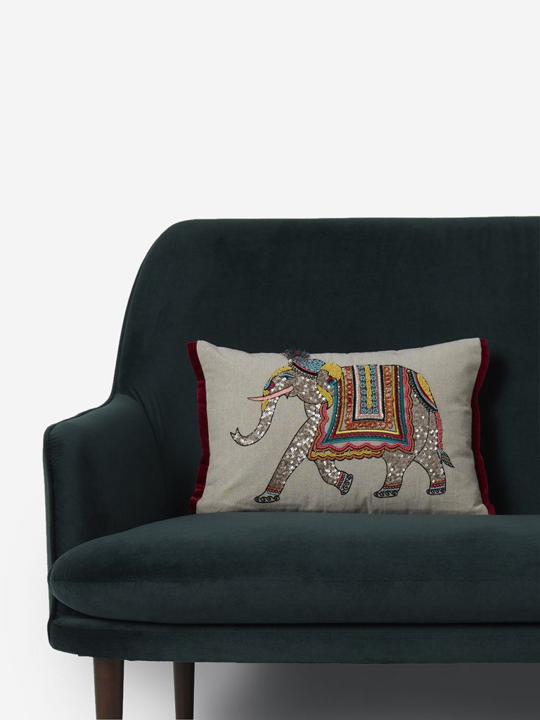 Westside Home Beige Elephant Print Cushion Cover