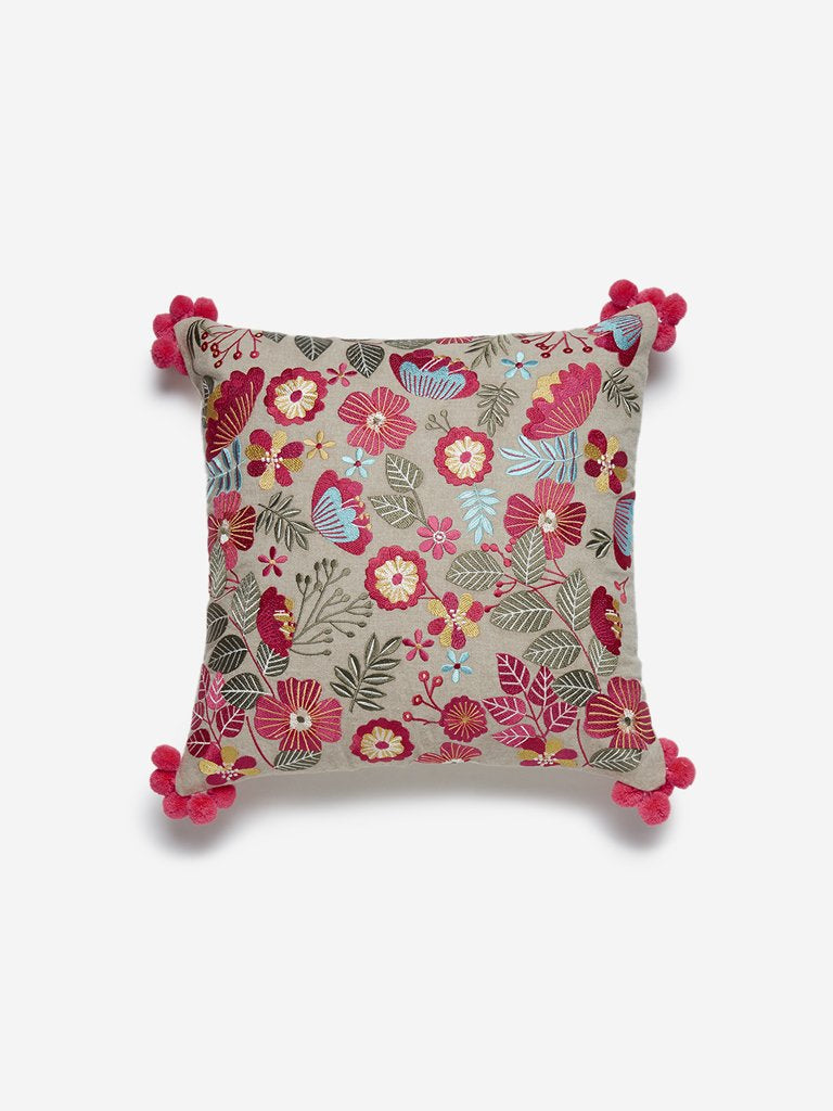 Westside Home Multicolour Floral Embroidered Cushion Cover