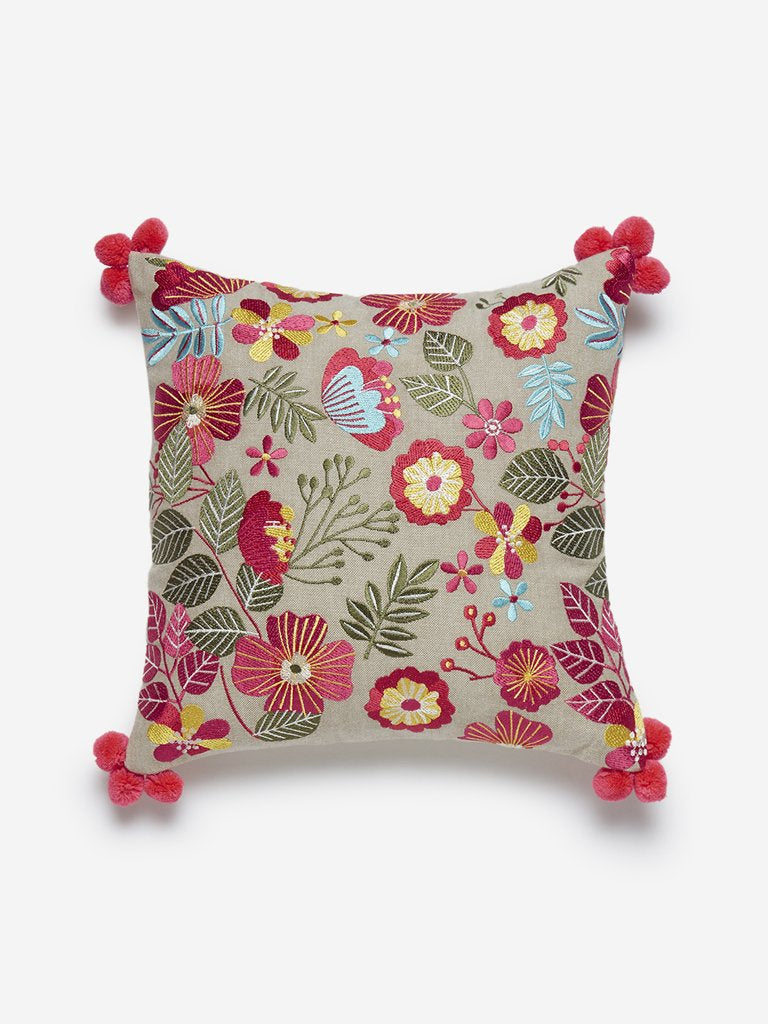 Westside Home Multicolour Floral Embroidered Small Cushion Cover