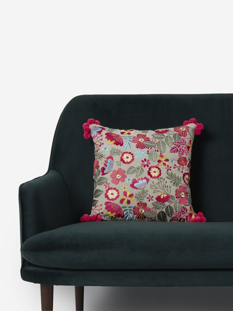 Westside Home Multicolour Floral Embroidered Small Cushion Cover