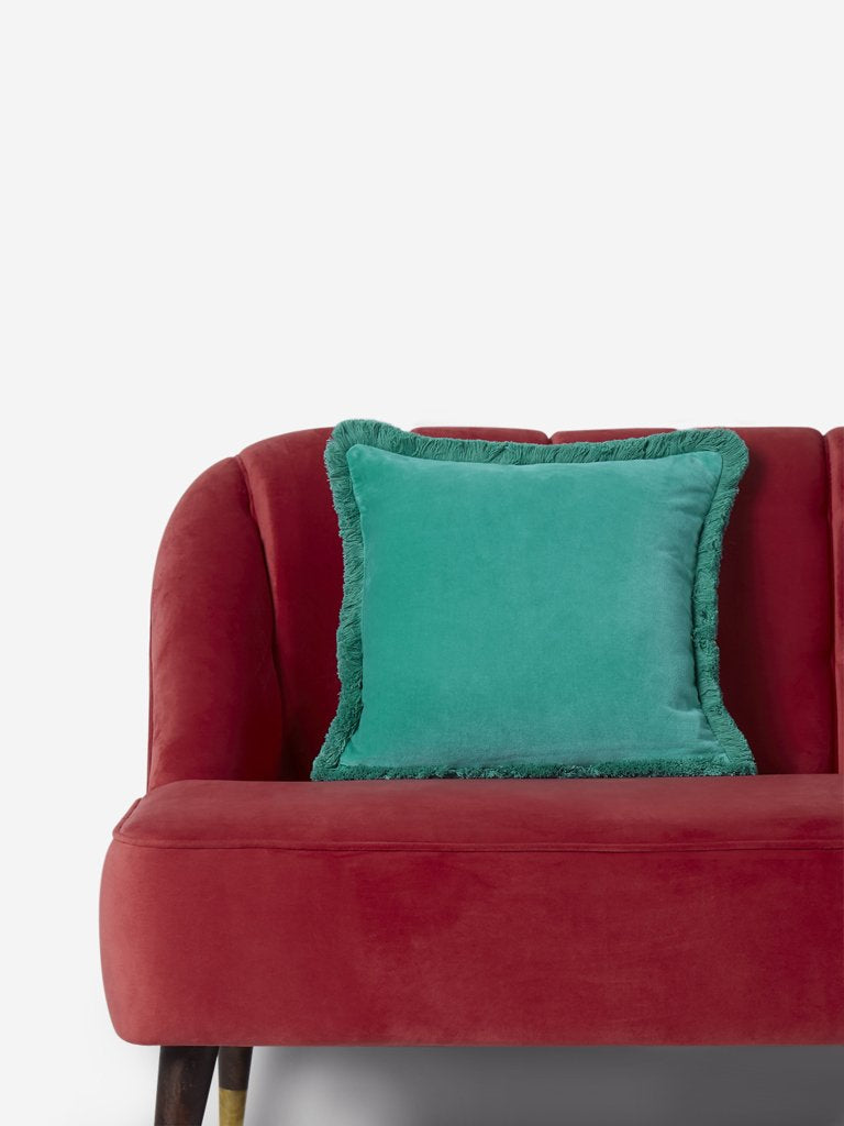 Westside Home Turquoise Fringed Velveteen Cushion Cover