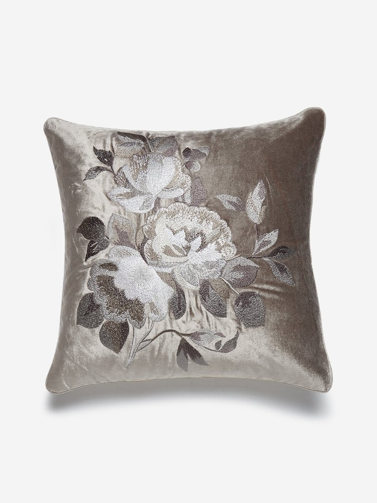 Westside Home Taupe Rose Embroidery Cushion Cover