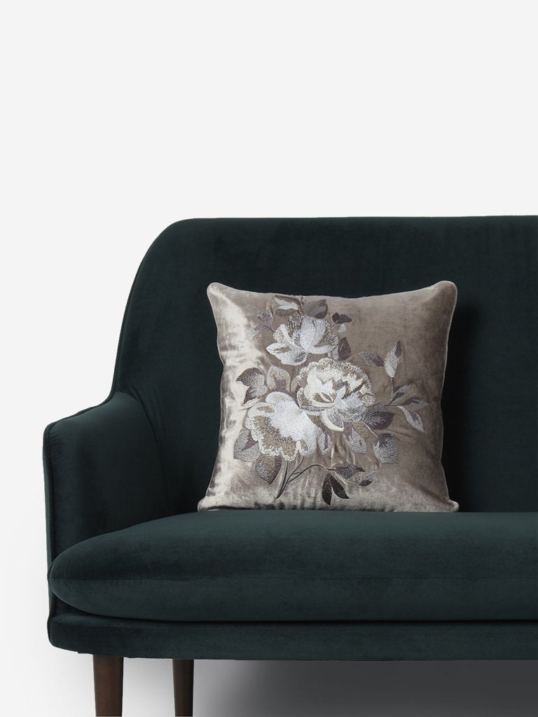 Westside Home Taupe Rose Embroidery Cushion Cover