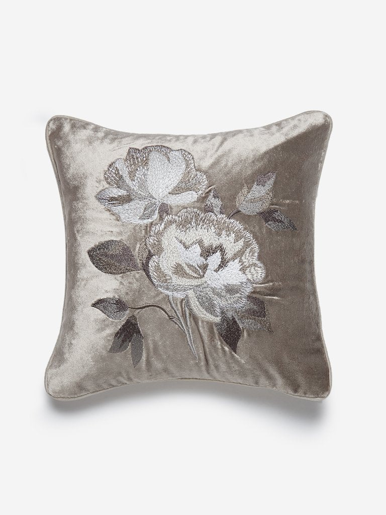 Westside Home Taupe Rose Embroidery Small Cushion Cover
