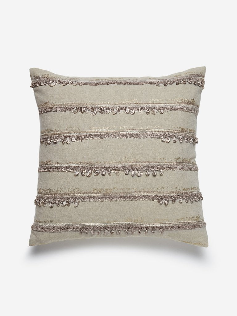 Westside Home Beige Embroidered Cushion Cover