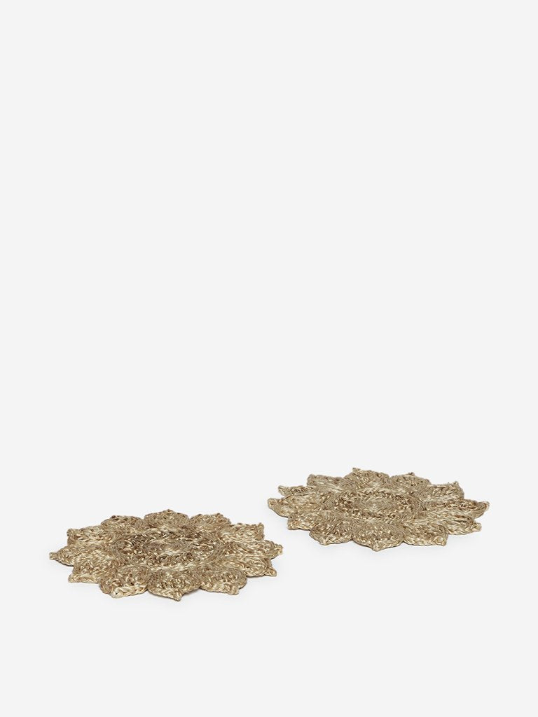 Westside Home Light Brown Floral Woven Trivets Set of Two