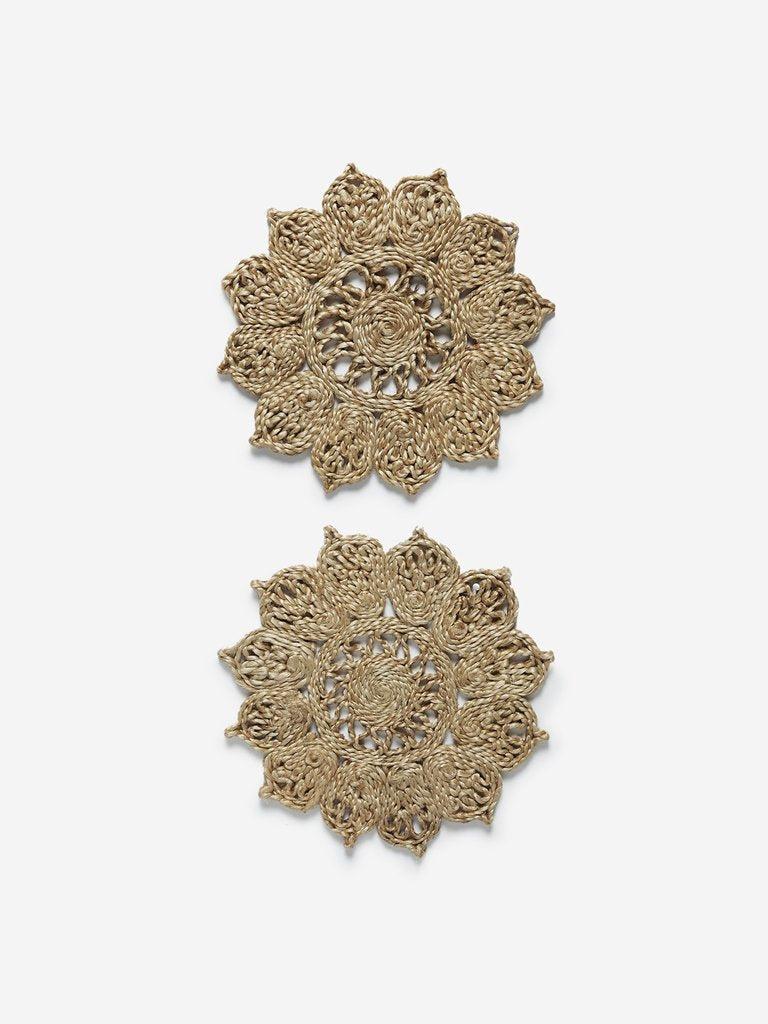 Westside Home Light Brown Floral Woven Trivets Set of Two