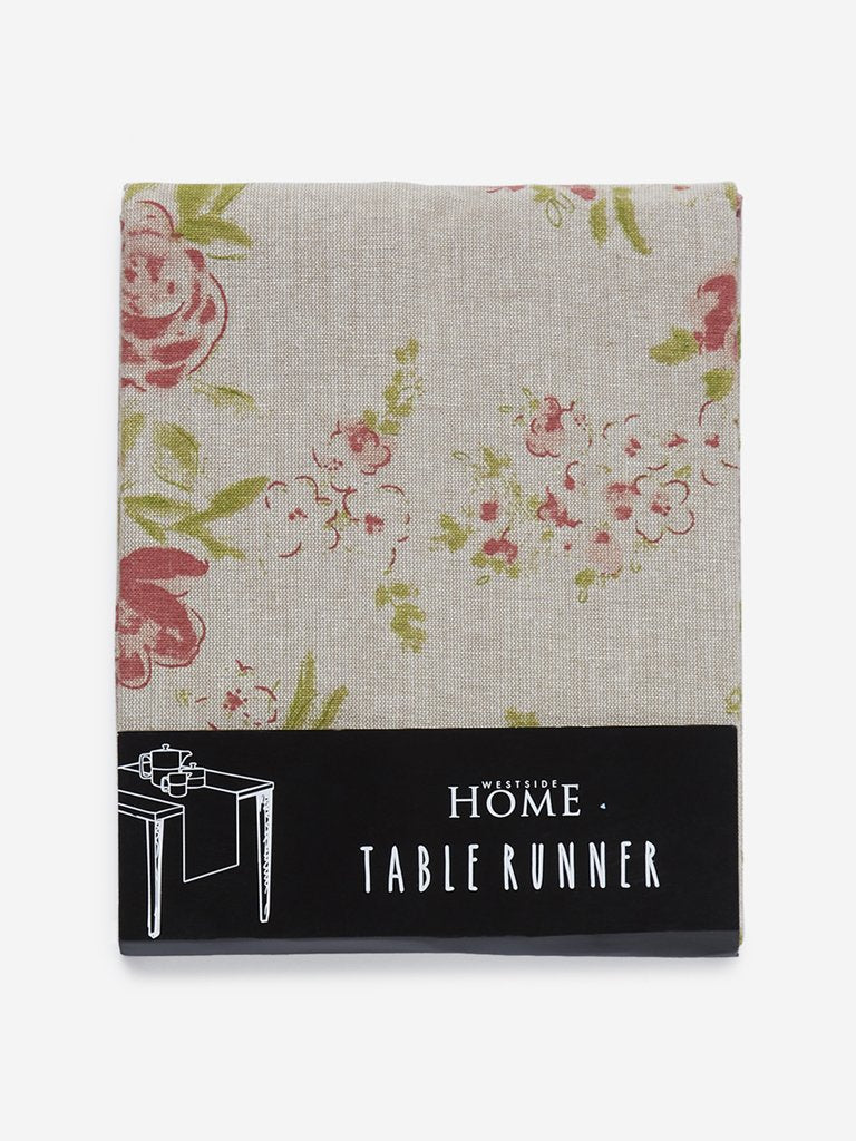 Westside Home Beige Floral Print Table Runner