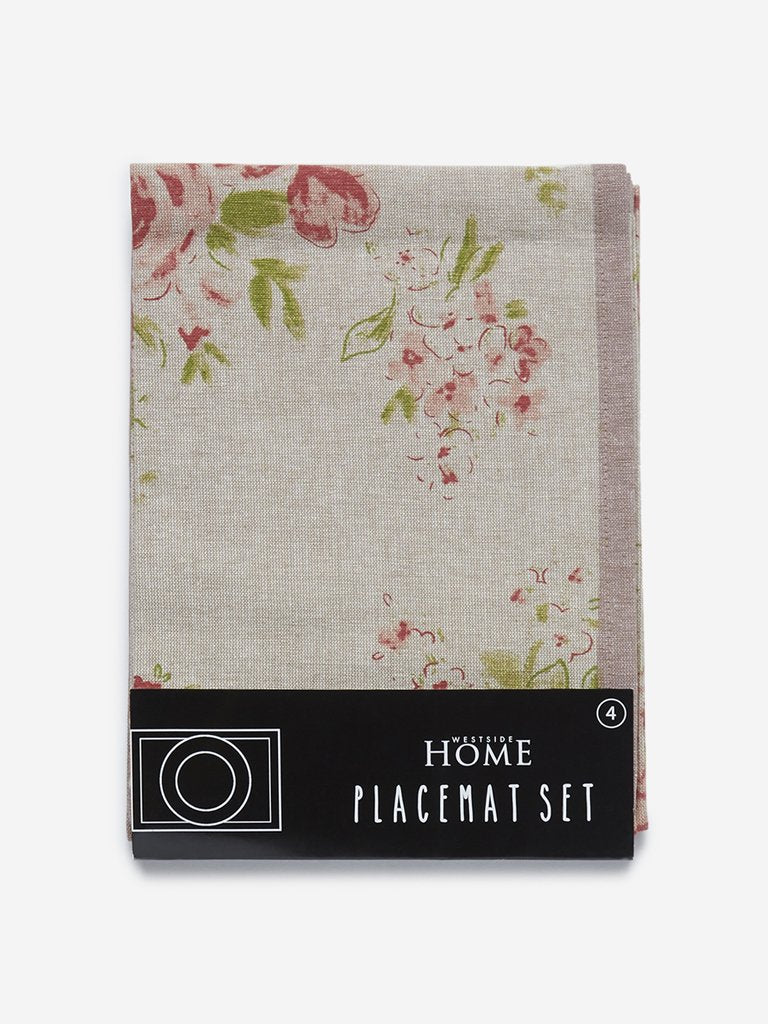 Westside Home Beige Floral Print Placemats Set of Four