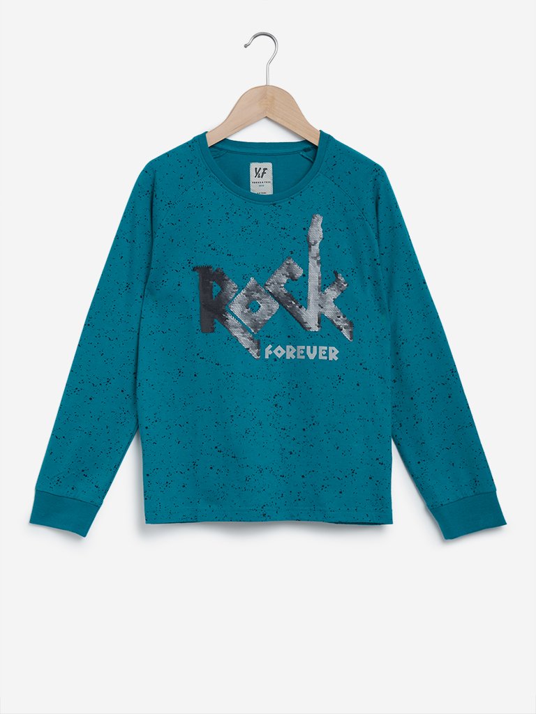 Y&F Kids Teal Reversible Sequinned Sweatshirt