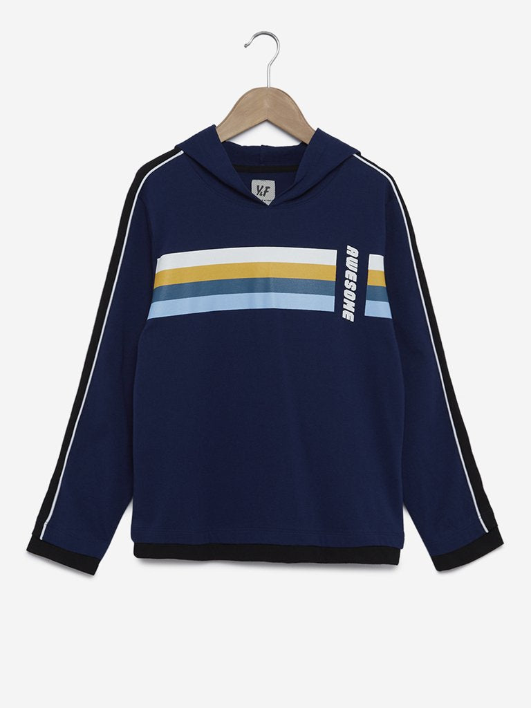 Y&F Kids Navy Striped Hooded Sweatshirt