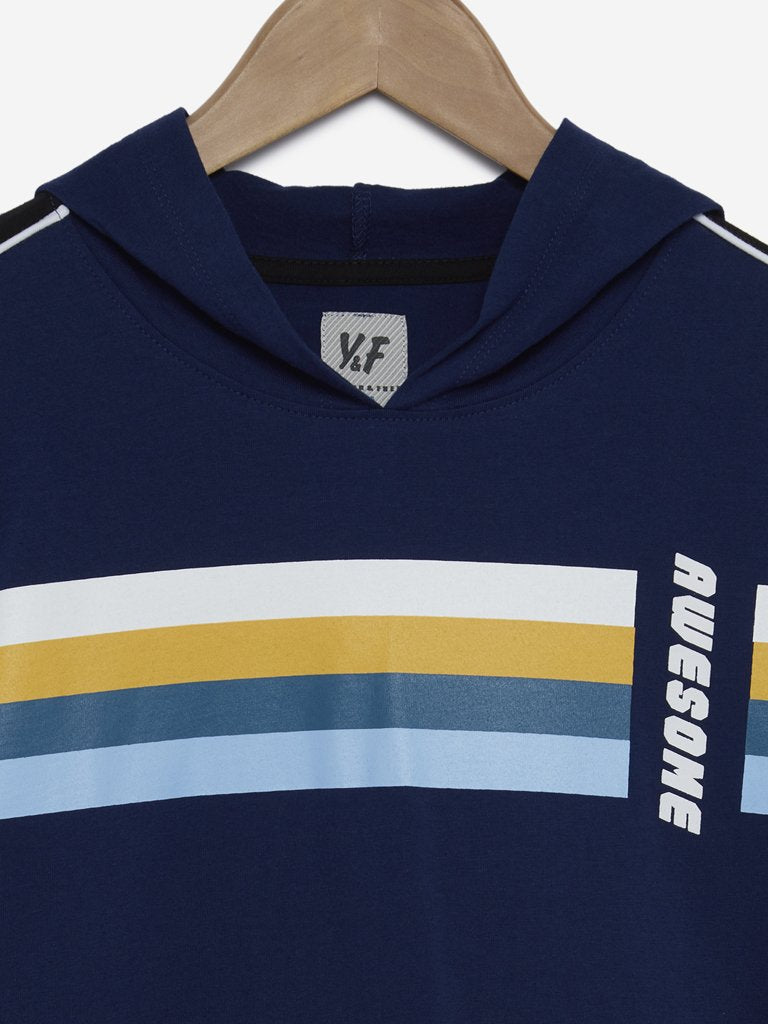Y&F Kids Navy Striped Hooded Sweatshirt
