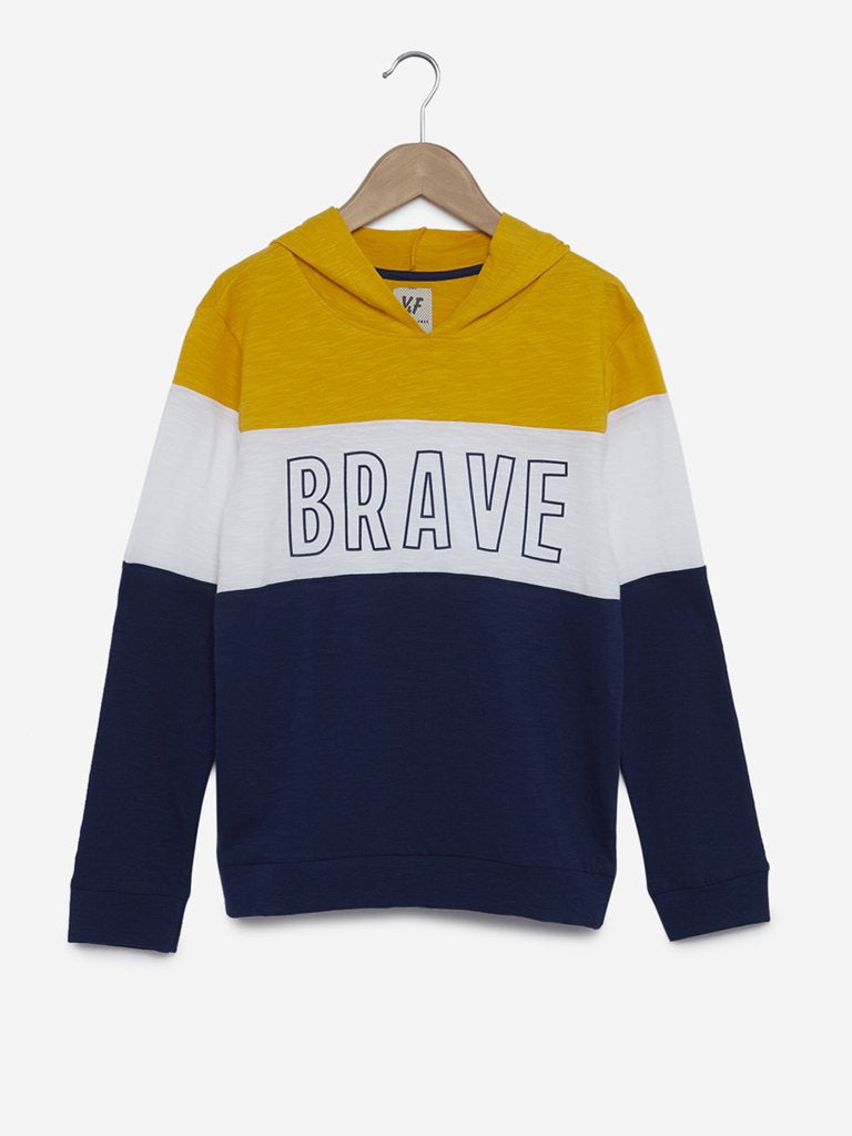 Y&F Kids Navy Colour-Blocked Hooded Sweatshirt