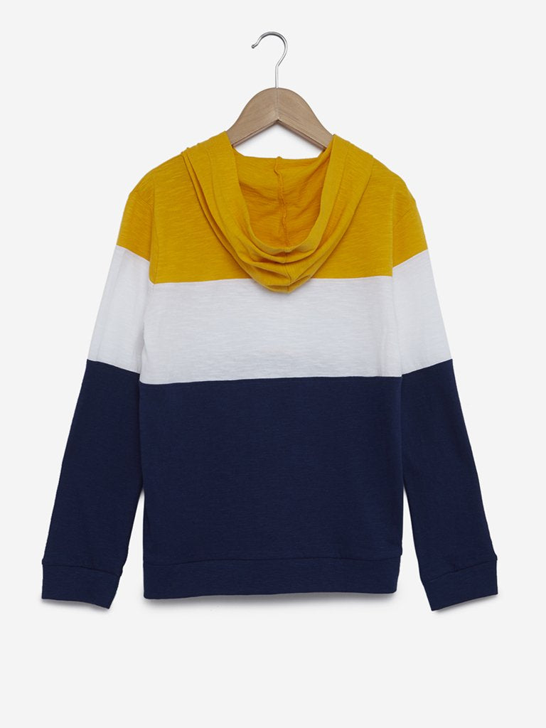 Y&F Kids Navy Colour-Blocked Hooded Sweatshirt