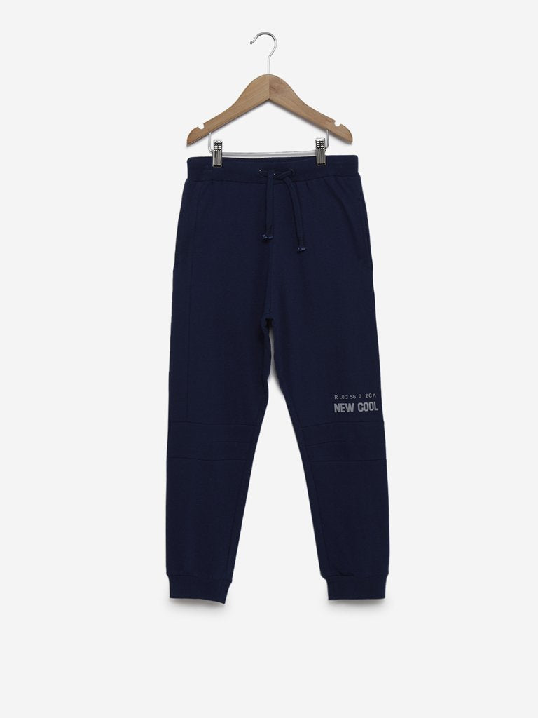 Y&F Kids Navy Text Pattern Joggers
