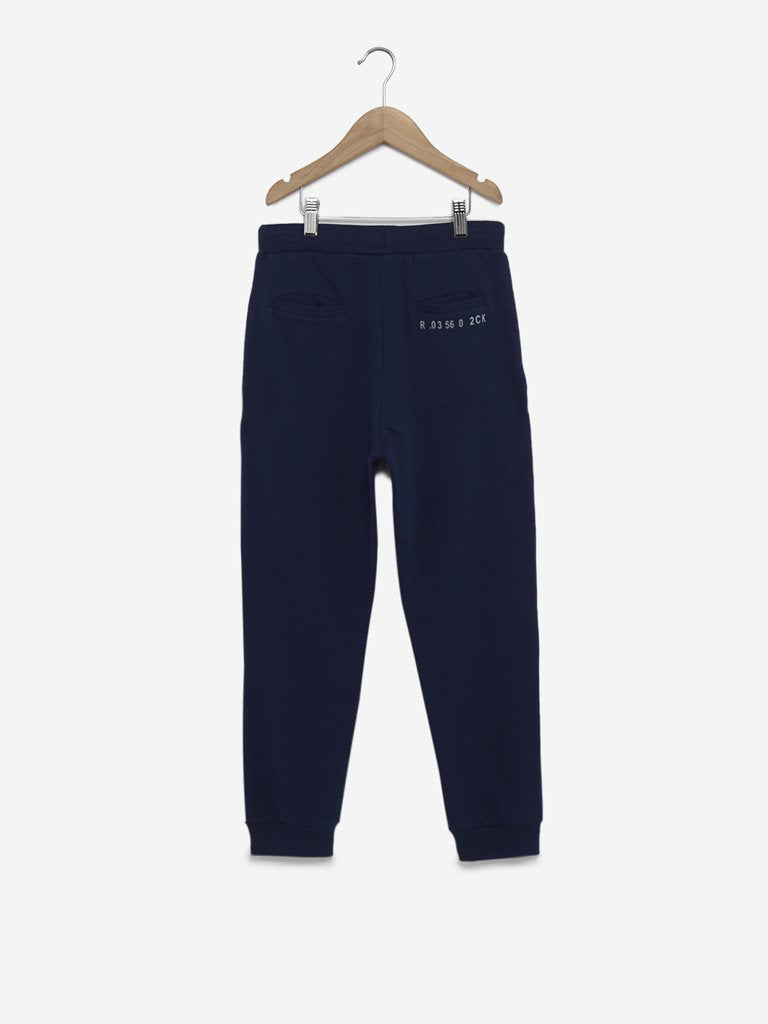 Y&F Kids Navy Text Pattern Joggers