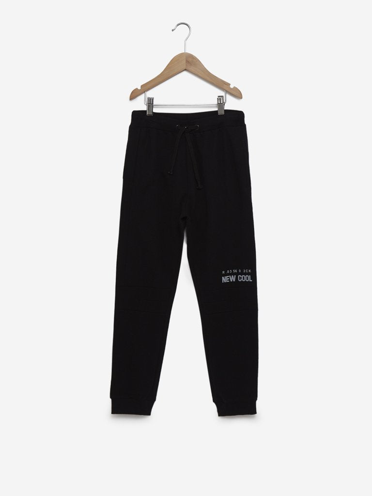 Y&F Kids Black Text Pattern Joggers