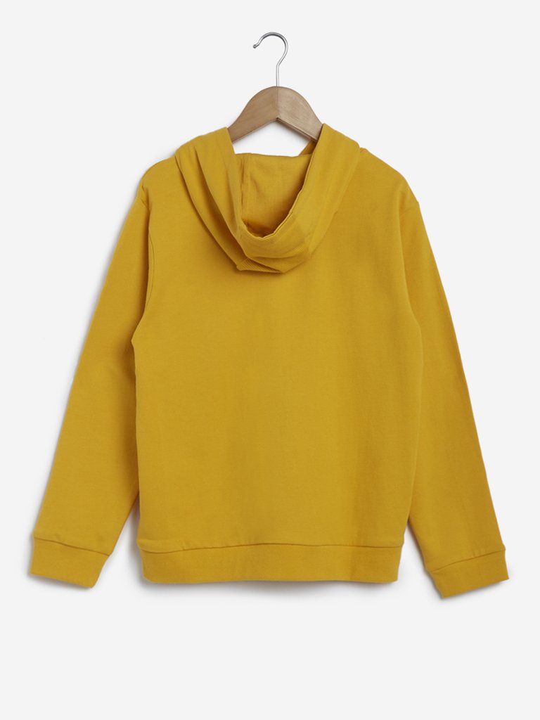 Y&F Kids Mustard Printed Sweatshirt with a Hood