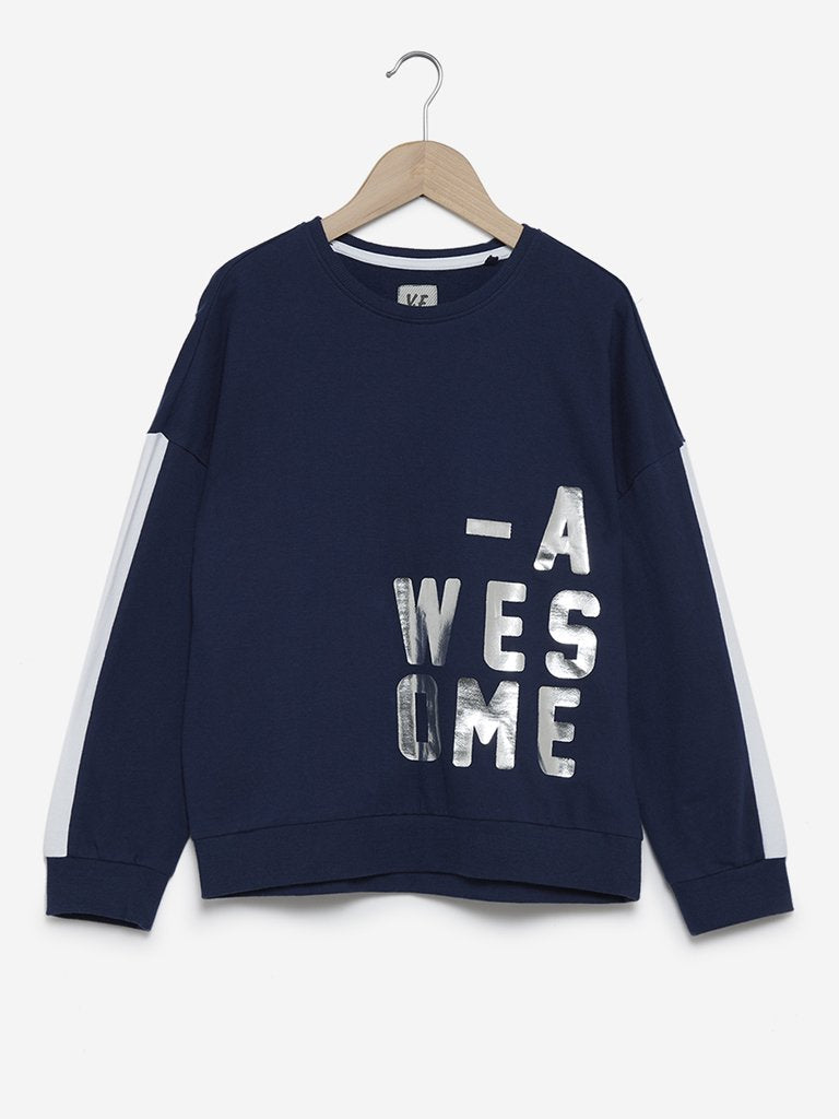 Y&F Kids Indigo Text Print Sweatshirt