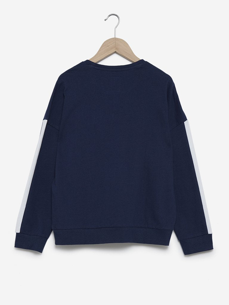 Y&F Kids Indigo Text Print Sweatshirt