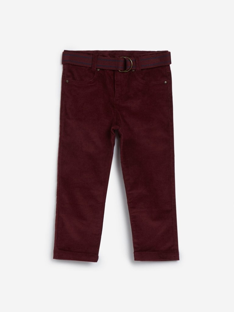 HOP Kids Burgundy Corduroy Pants with Belt