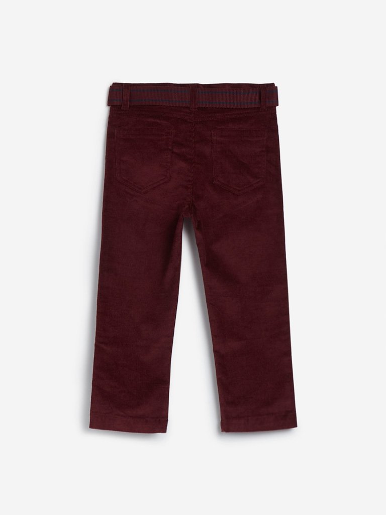 HOP Kids Burgundy Corduroy Pants with Belt