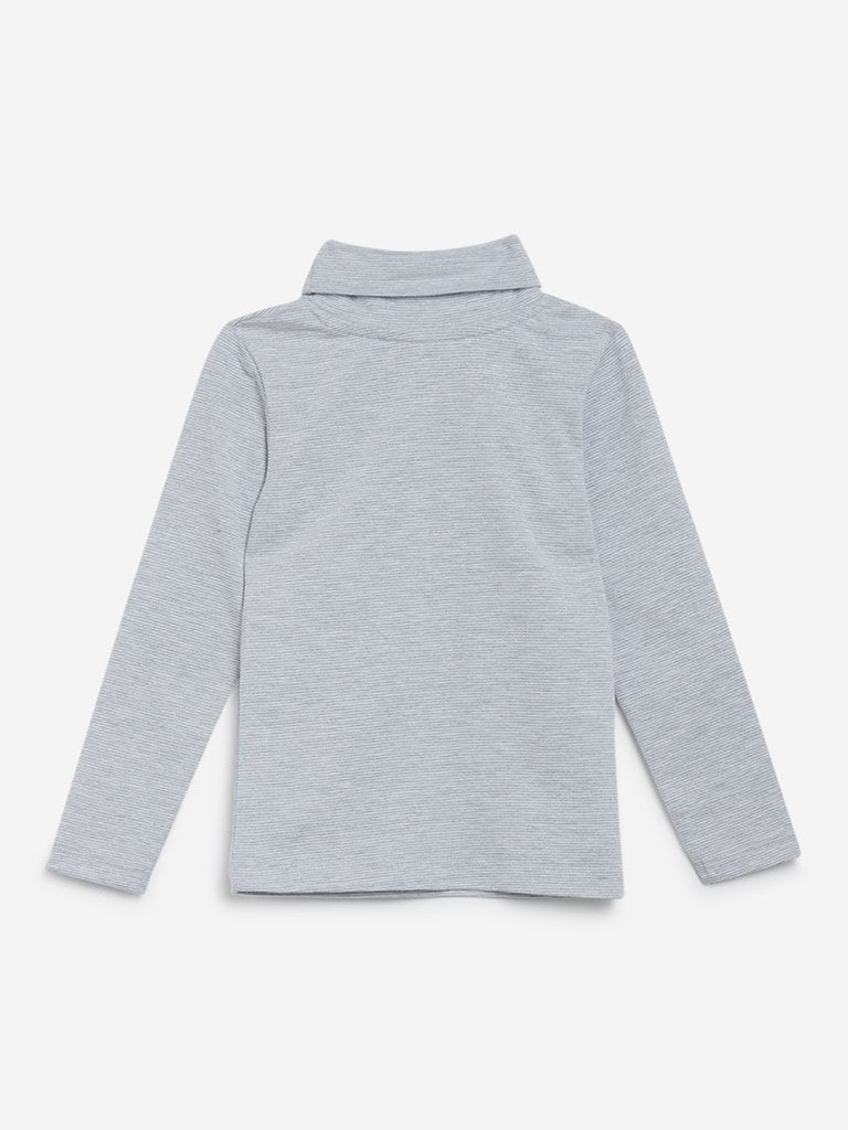 HOP Kids Grey Pearl Detailed Turtleneck Top