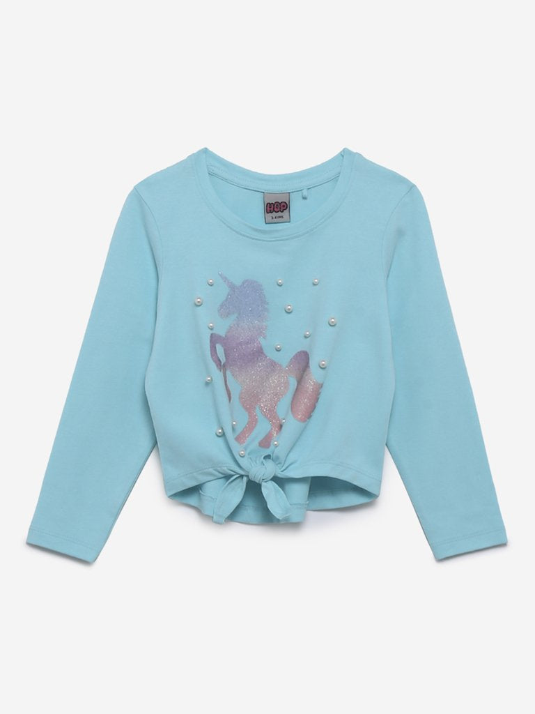 HOP Kids Aqua Unicorn Print T-Shirt