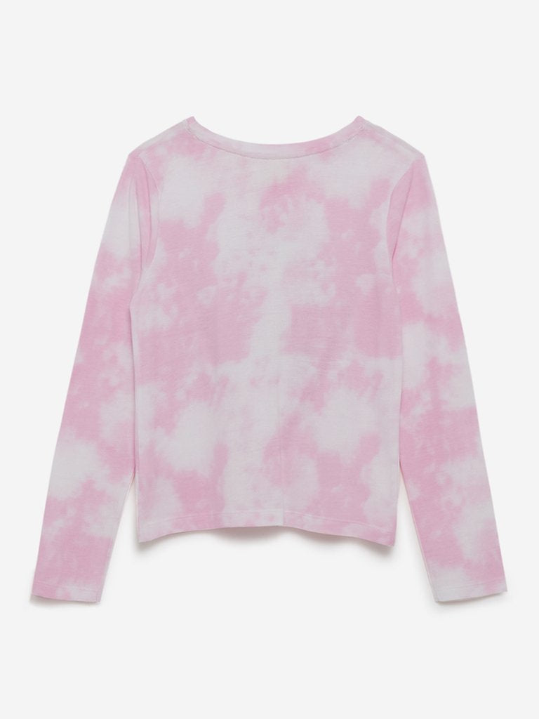 Y&F Kids Light-Pink Tie-Dye Text Print Jess Top