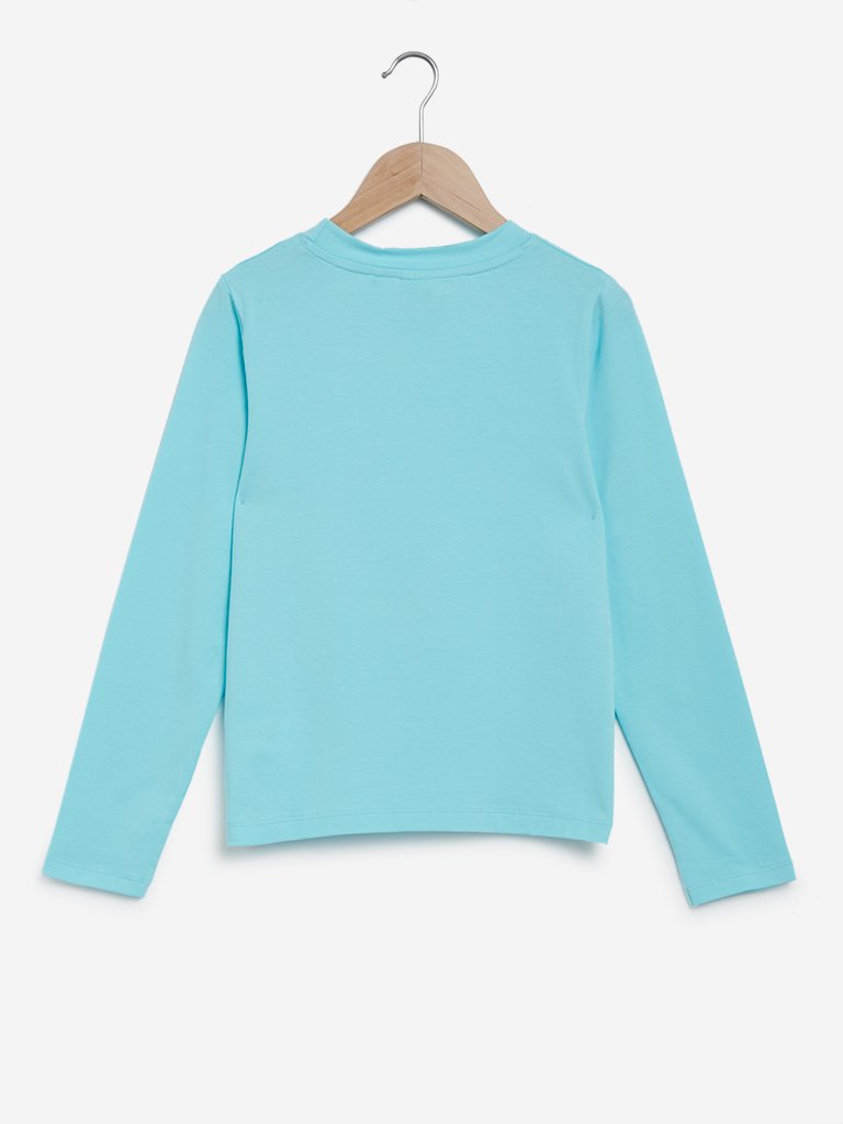 Y&F Kids Aqua Pearl Detailed Sweatshirt
