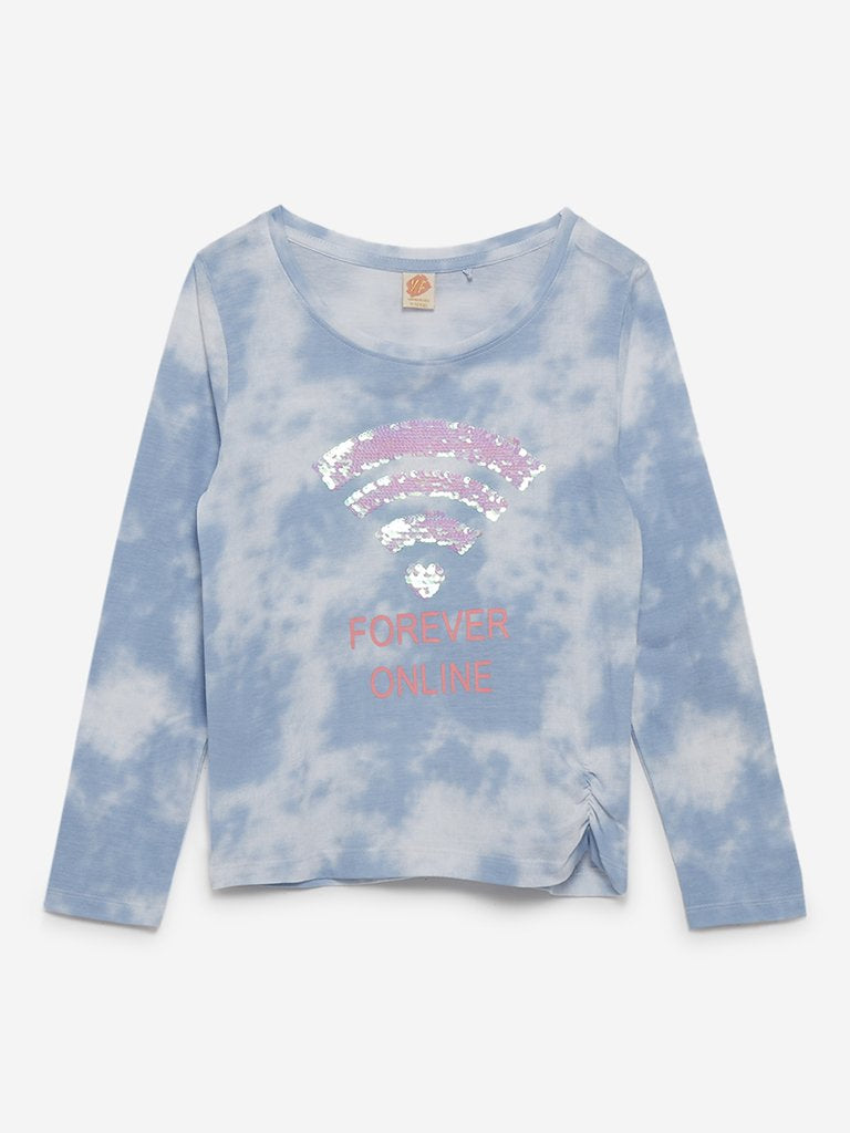Y&F Kids Blue Tie-Dye Sequinned Mike Top