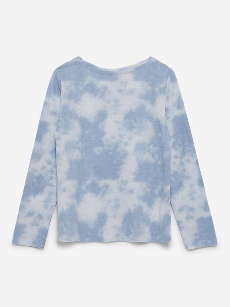 Y&F Kids Blue Tie-Dye Sequinned Mike Top