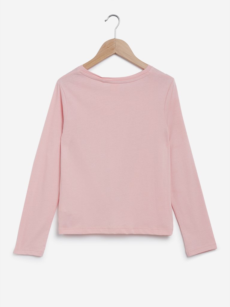 Y&F Kids Peach Text Patterned Top