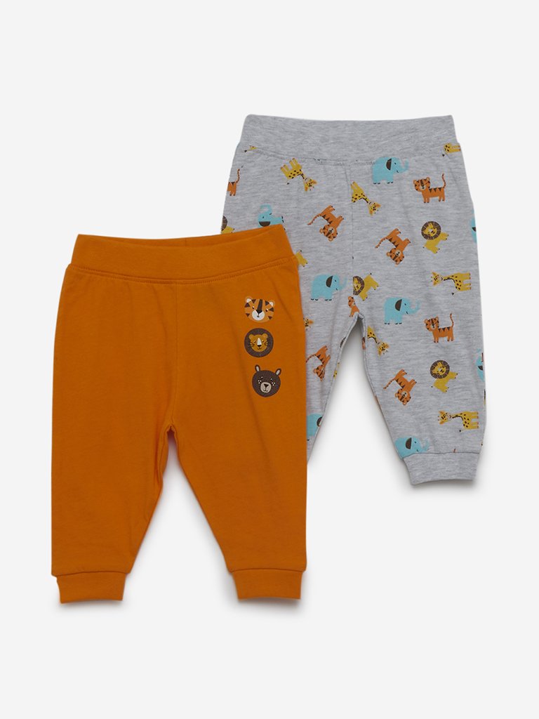 Baby HOP Orange Animal Print Joggers Set of Two