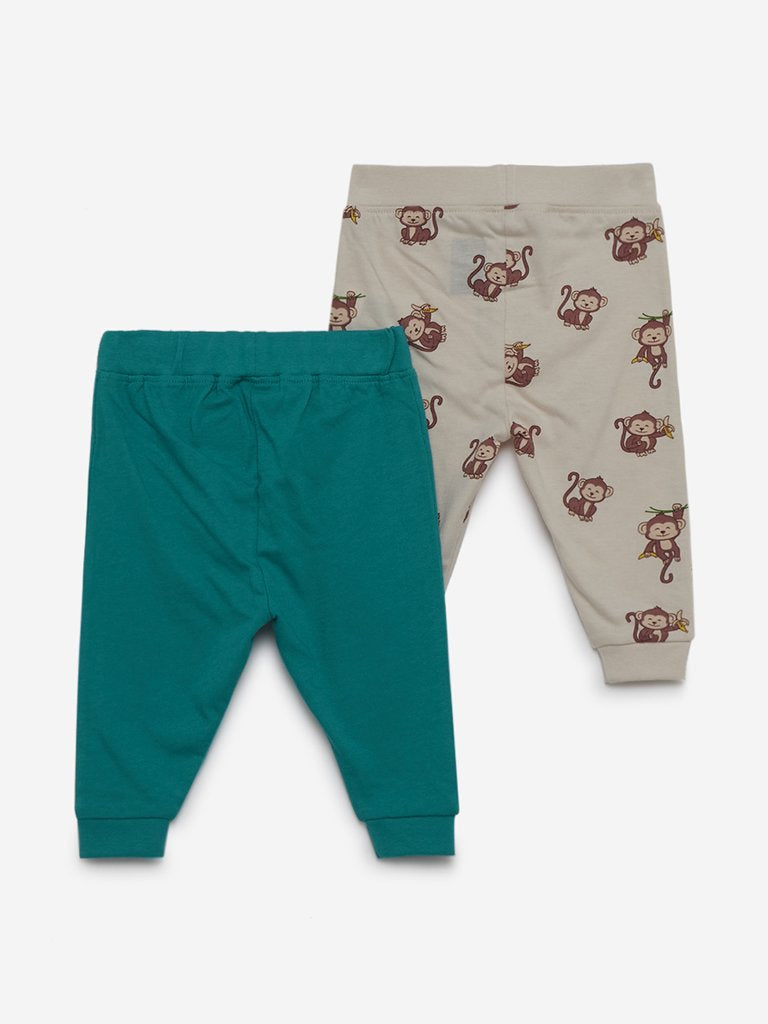 Baby HOP Teal Printed Joggers Set of Two