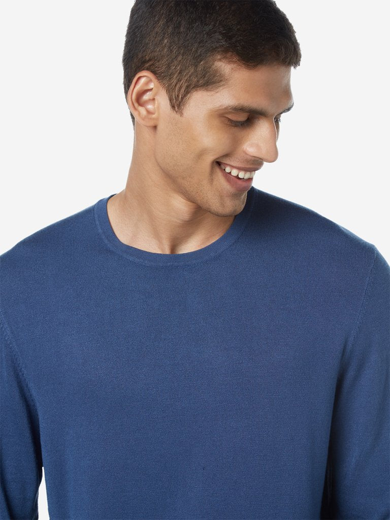 WES Formals Blue Slim Fit Pullover